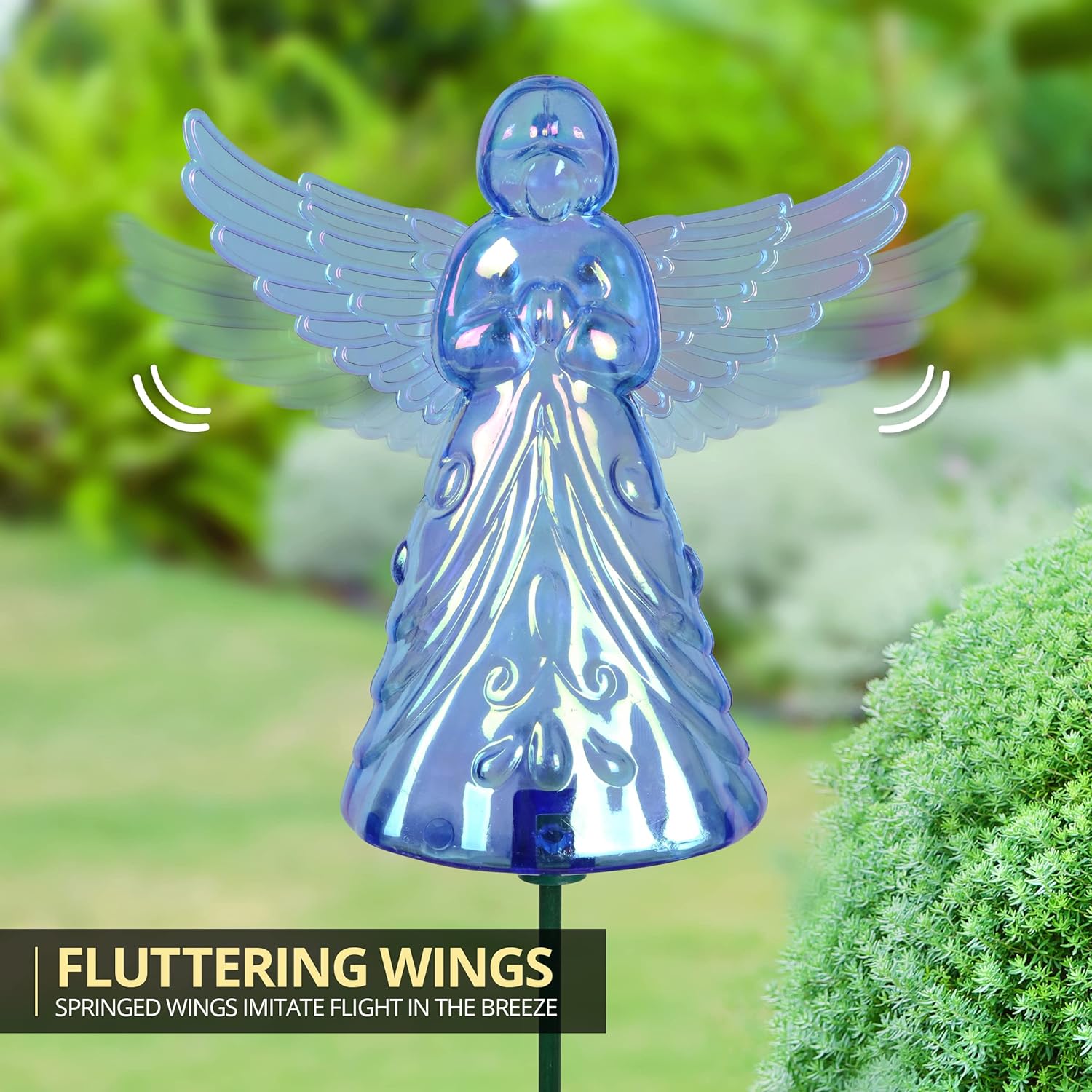 Exhart Windy Wings Angel Garden Stakes SET of 2, Blue, Plastic/Metal, 4.5"x2"x30"H