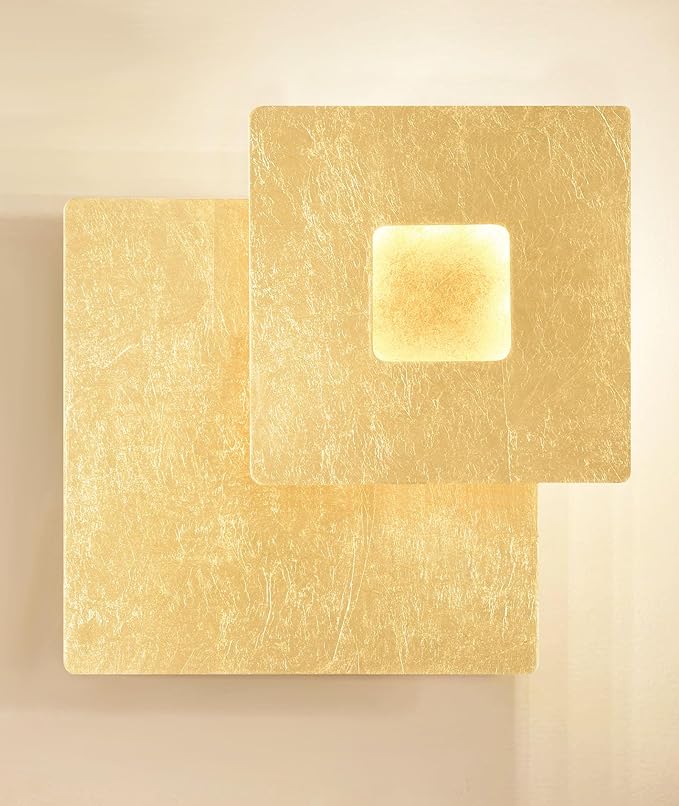 Gold Wall Sconce Modern Wall Light 360° Rotatable,Led Wall Lights Lamp Decoration for Bedroom, Living Room,Hallway,Indoor (3000K Square Light)