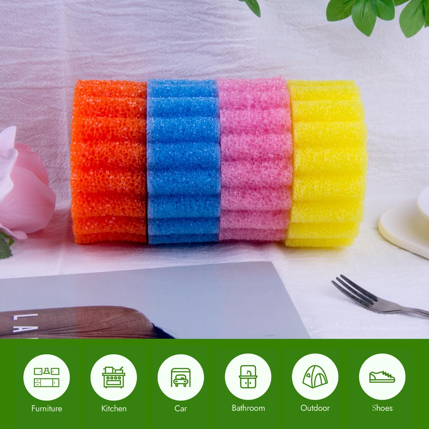 Dual Sided Sponge and Scrubber, Free Multipurpose Dishwashing, Stain & Odor Resistant Kitchen Cleaning Sponges - Multi-Functional Premium (3 PCS)