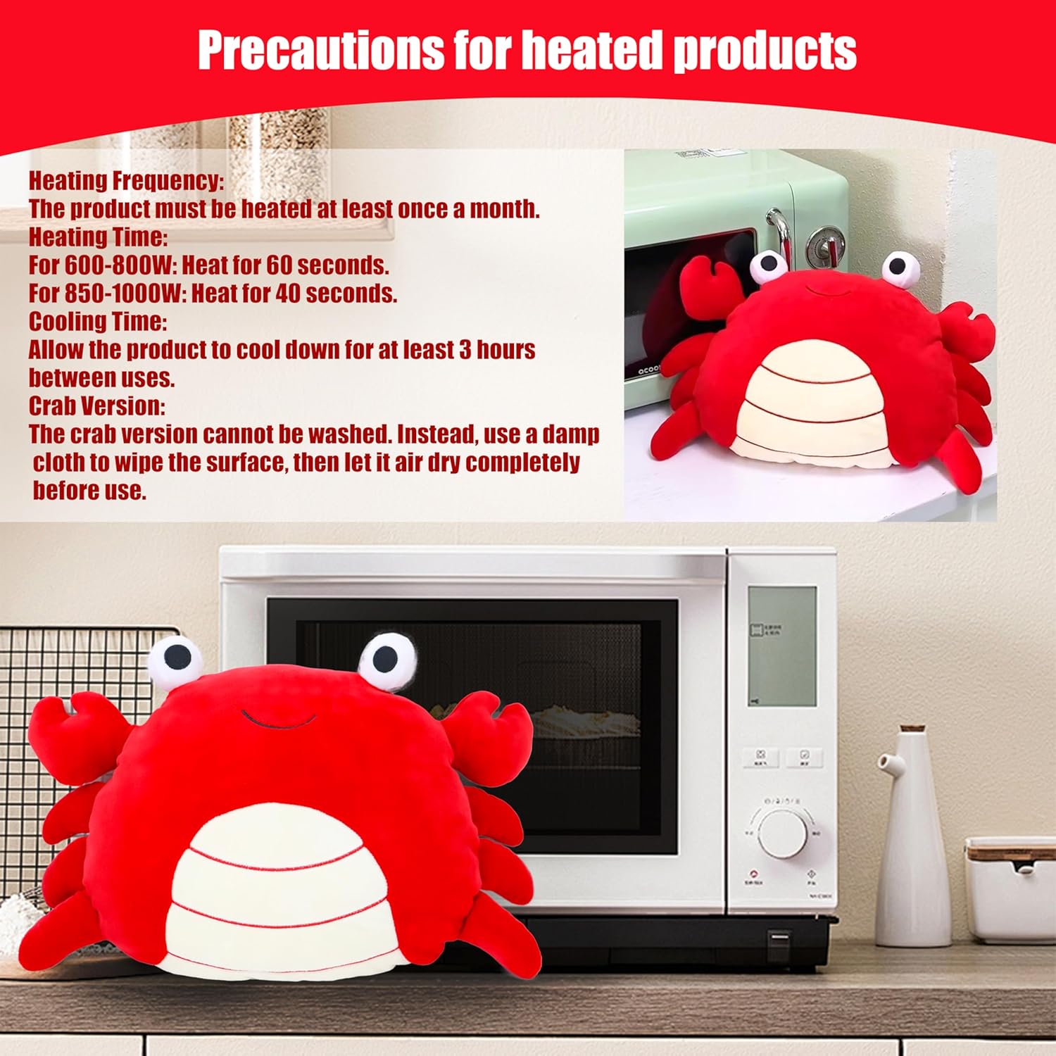 Microwavable Cute Crab Plush Heating Pad, Lavender-Scented Cozy Warm Stuffed Animal for Cramps & Pain Relief, Heated Plush Toy for Bedtime Cuddles, Stress Relief Gift for Women