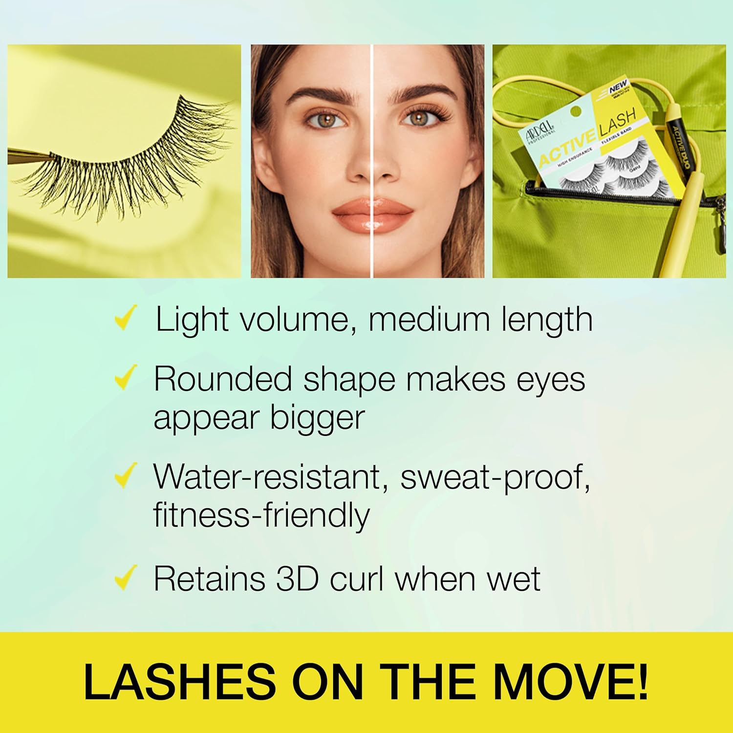 Ardell Active Gainz Lashes - Sweat-Proof & Long-Lasting Wispy Lashes, Comfortable Wear False Eyelashes, 4 Pairs