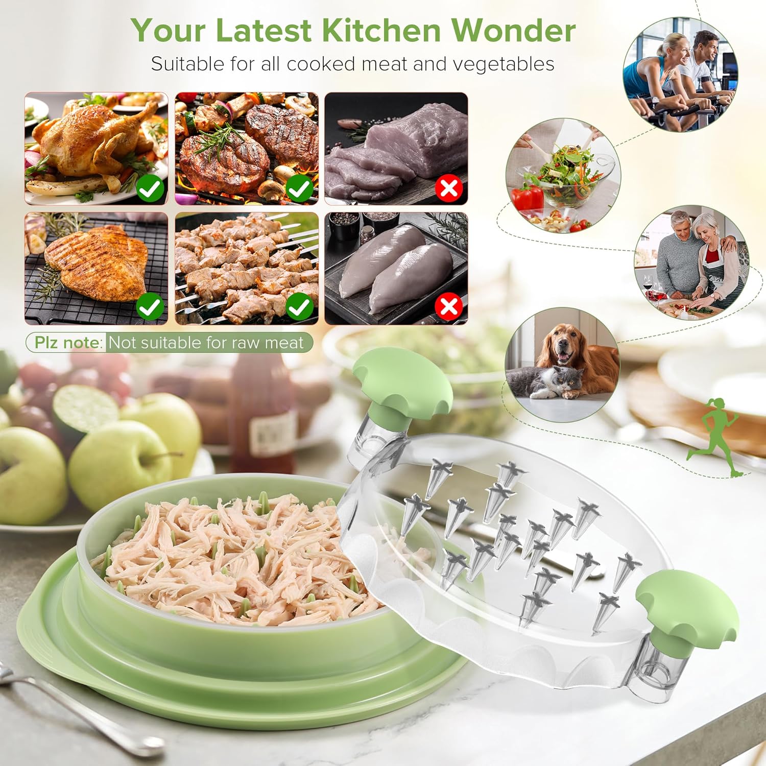 Chicken Shredder Tool Twist Large with Detachable Plate for Easy Transfer, Chicken Breast Shredder, Meat Shredder, Strong Anti-Slip Strip Base, Visible Lid, Ergonomic Handle, Dishwasher Safe