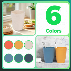 12 Ounce Set Of 6 Unbreakable wheat straw fiber cups Drinking Reusable Stackable Cup BPA Free Water colorful Tumblers For Kitchen Dishwasher And Microwave Safe 6 Colorful Cups.