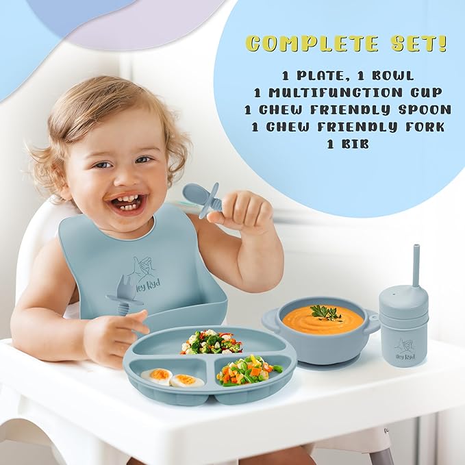 Silicone Baby Feeding Essentials Set: Sippy Cup for 6 Month Old, Suction Baby Plates, Bowls & Utensils Starter Kit, Great Toddler Dishes & Baby Spoons, Must-Have Food Sets for Little Ones!