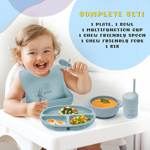 Silicone Baby Feeding Essentials Set: Sippy Cup for 6 Month Old, Suction Baby Plates, Bowls & Utensils Starter Kit, Great Toddler Dishes & Baby Spoons, Must-Have Food Sets for Little Ones!