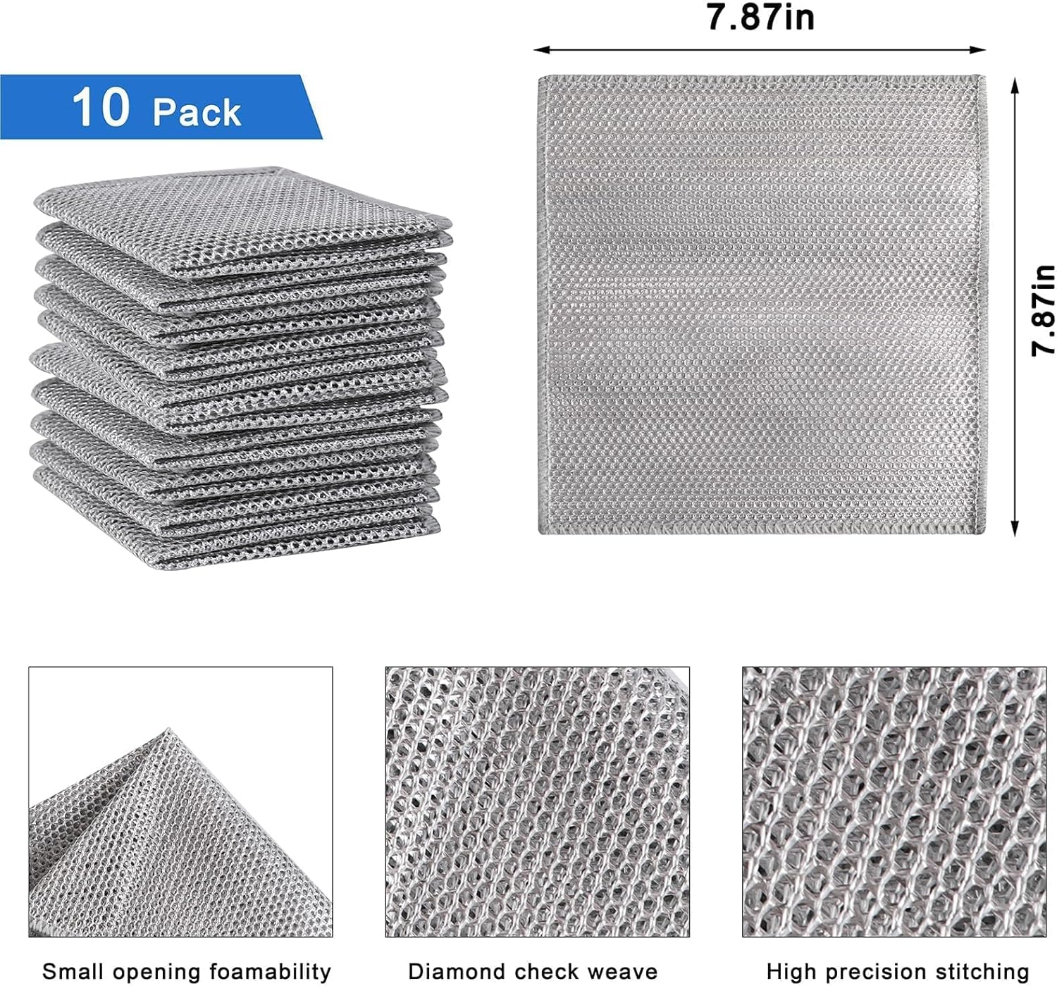 10 Pack Non Scratch Wire Dishcloth, Multipurpose Wire Washing Cloth for Wet and Dry, Scrubbing Wire Dishcloths for Kitchen