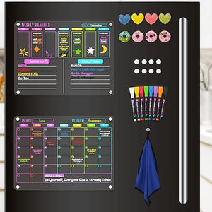 Acrylic Calendar for Fridge - 2 Pack Monthly & Weekly Planner Clear Board 12"x16" inc - Magnetic Calendar for Refrigerator - Fridge Calendar Magnet - Refrigerator Calendar Magnetic Dry Erase