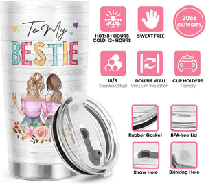 Friendship Gifts for Women Friends - Galentines, Valentines, Birthday, Christmas Gift Ideas for Best Friend, Bestie, BFF - Presents for Female Unique - 20 Oz Stainless Steel Coffee Tumbler