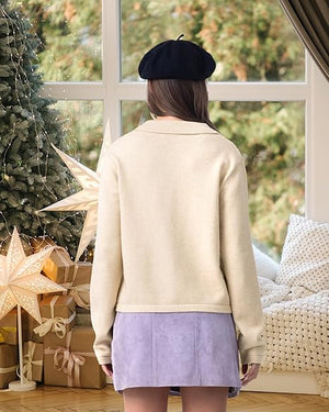 Women's Collared Cardigan Sweaters Trendy Button Cropped Short Cardigans-Blush Apricot- Size Medium