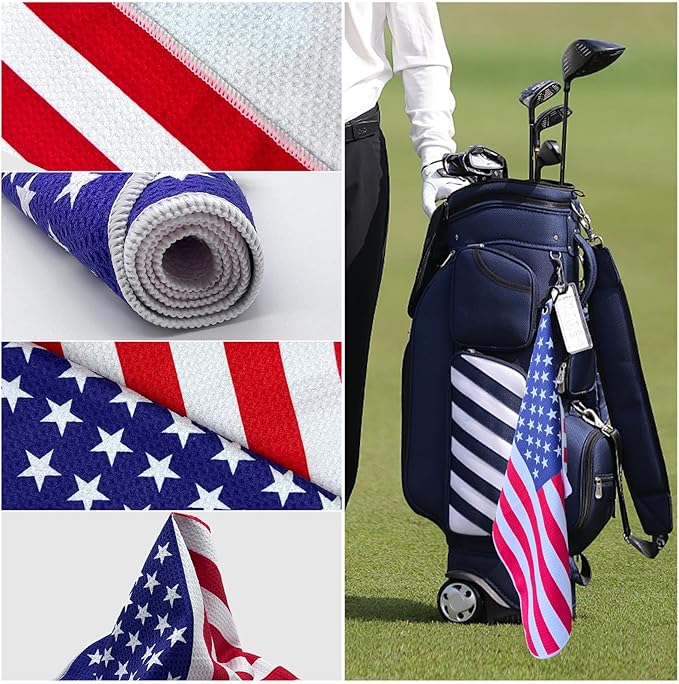 American Flag Golf Towels, Microfiber Waffle Golf Towel, Suitable for Men's Golf Gifts (Red Flag)