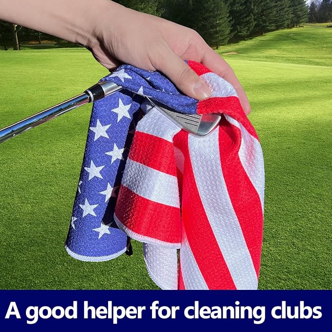 American Flag Golf Towels, Microfiber Waffle Golf Towel, Suitable for Men's Golf Gifts (Red Flag)