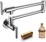 Pot Filler Faucet - Wall Mount Kitchen Sink Faucet - Heavy-Duty Solid Brass Pot Filler with Dual Swing Joints, Dual Valve, & Neoperl Aerator - Polished Chrome Faucet