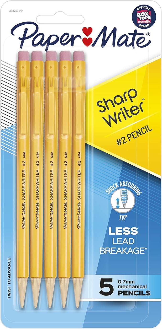 Papermate 3037631PP SharpWriter Mechanical Pencils, Twistable Tip, 0.7 Mm, Pack of 1 Blister, Total 5 Pencils