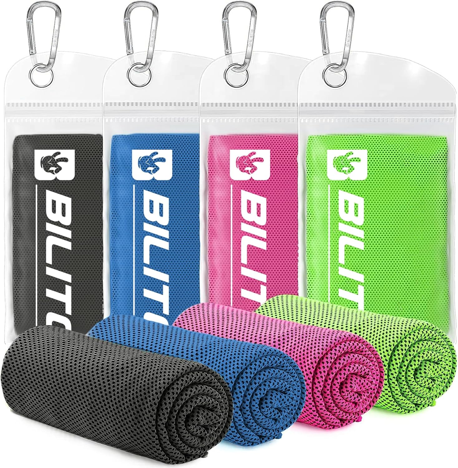 Superfiber Ice Towel Neck, Soft Breathable Cold Towel Cooling, Yoga, Sports, Golf, Gym, Camping, Running, Fitness, Exercise and More Activities, 4 Packs (Dark Blue/Green/Rose red/Black)