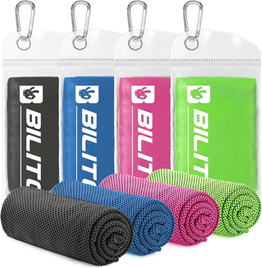 Superfiber Ice Towel Neck, Soft Breathable Cold Towel Cooling, Yoga, Sports, Golf, Gym, Camping, Running, Fitness, Exercise and More Activities, 4 Packs (Dark Blue/Green/Rose red/Black)