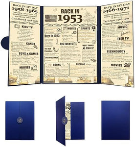 Tri-fold 70th Birthday Decorations Party Poster, Party Supplies Anniversary Decorations Birthday Gifts for Women & Men Back in 1953（Blue Shell
