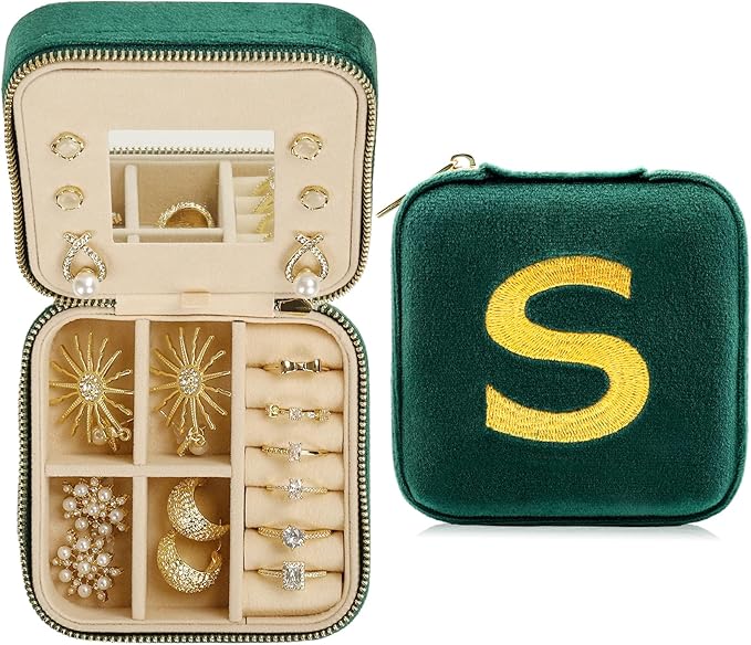Jenria Mothers Day Gifts for Mon, Travel Jewelry Case for Women, Jewelry Organizer, Jewelry Box, Unique Gifts, Personalized Gifts for Her, Birthday Gifts for Mom, Teen Girl, Girlfriend, Green, S