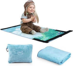 Airplane Seat Extender for Kids - Travel Bed for Baby with Built-in Sleeping Bag Function - Durable and Comfortable Airplane Bed for Toddler - Kids Travel Essentials for Flying Blue