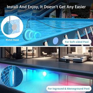 LED Pool Lights for Inground Above Ground with Remote Control, 10W RGB Dimmable Underwater Submersible Lights with Magnets, IP68 Waterproof Color Changing 5V Pool Lights Pool, 26ft Cord (Blue)