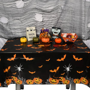 3pcs Halloween Table Cover Halloween Plastic Tablecloth Cobweb Spider Bat Pattern