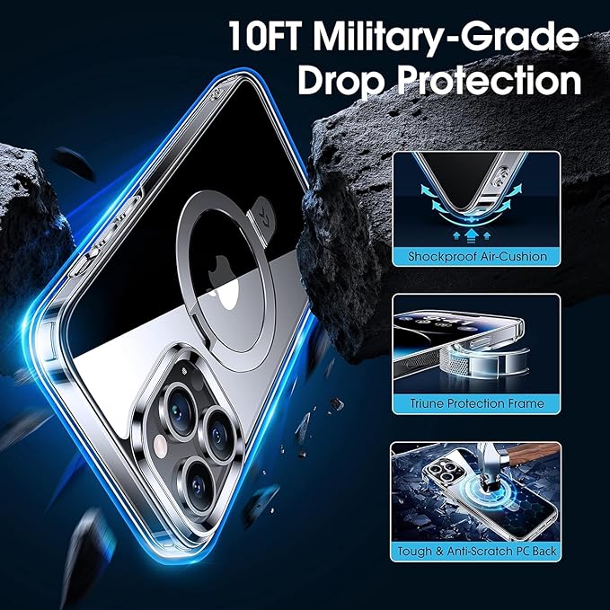 CASEKOO Magnetic Clear Designed for iPhone 14 Pro Max Case with Invisible Stand