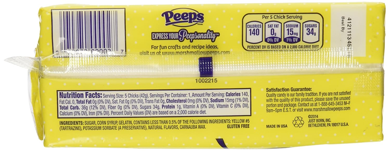 Marshmallow Peeps Yellow Chicks (1pk of 5) (Best By: 01/2026--11/2026)