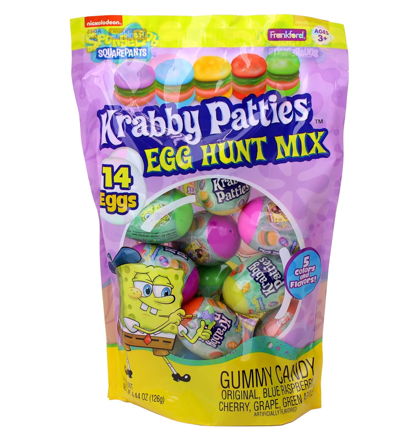 Spongebob SquarePants Gummy Candy Krabby Patty 14 Count Prefilled Plastic Easter Eggs Hunt Mix, 4.44 Ounce (Best By: 09/2026)