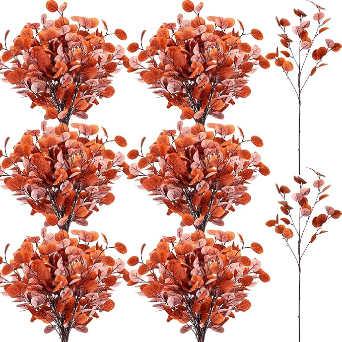 30 Pcs Artificial Eucalyptus Leaves Stems 35.4'' Faux Eucalyptus Branches for Vase Centerpieces Christmas Home Wedding Decor(Yellow)