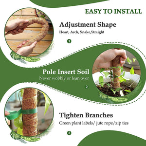48 Inch Moss Pole, Bendable Moss Pole for Plants Monstera - Moss Poles for Climbing Plants Indoor, Handmade Coco Coir Plant Support Stakesfor Potted Plants, Pothos, Philodendron
