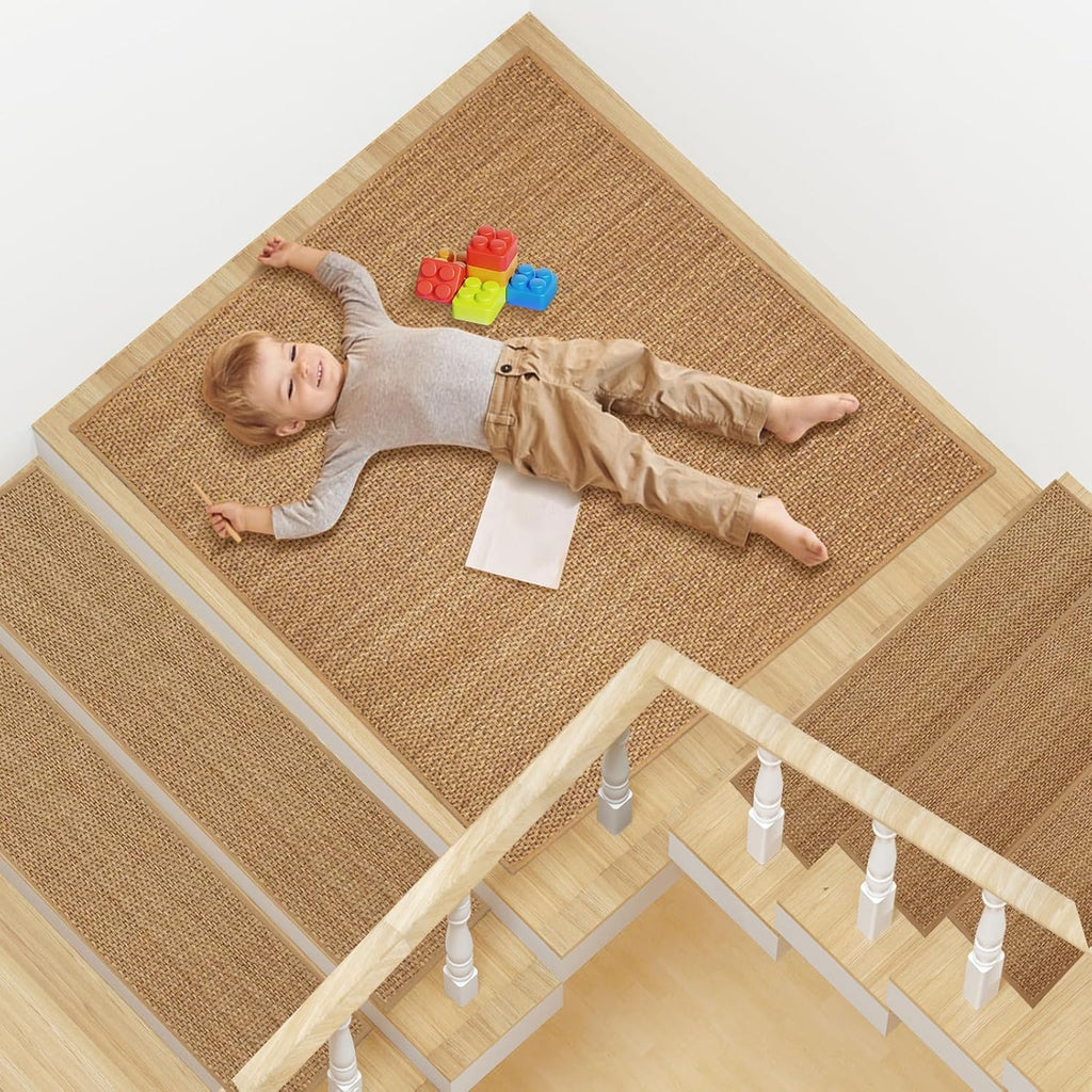 Non-Slip Carpet Stair Tread Mat 31" x 31" Landing Rug, Washable Stair Carpet for Kids and Pets, 31"x31", Beige