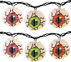 Halloween Lantern String Lights, 8.5Ft LED White Eye Lantern String Lights Plug in, 10 Halloween Lanterns String Lights Connectable Indoor/Outdoor Halloween Decoration