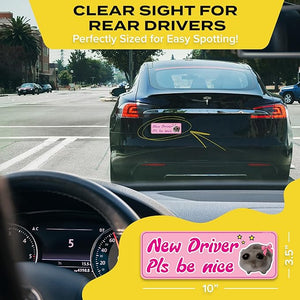 New Driver Magnet for Car - Funny Cute Hamster Please Be Patient Reflective Magnetic Bumper Sticker - Removable Novice Rookie Safety Caution Sign - Weather-Resistant 10 x 3.5 - Pink Fuchsia