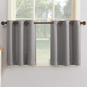 No. 918 Montego Casual Textured Semi-Sheer Grommet Kitchen Curtain Tier Pair, 56" x 24", Nickel