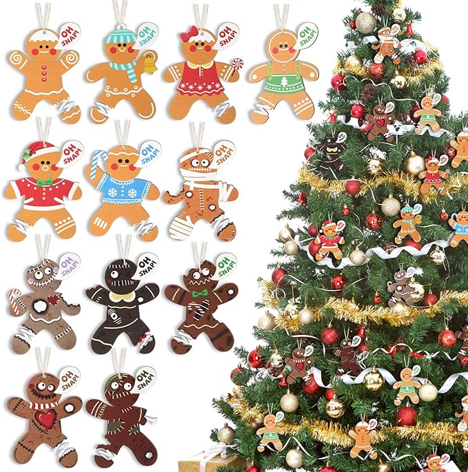 36 Pcs Christmas Ginger Dead Man Horror Ornament Decorations Scary Creepy Gingerbread Man Zombie Cookie Oh Snap Broken Leg Ugly Funny Christmas Tree Ornaments for Xmas Holiday Party