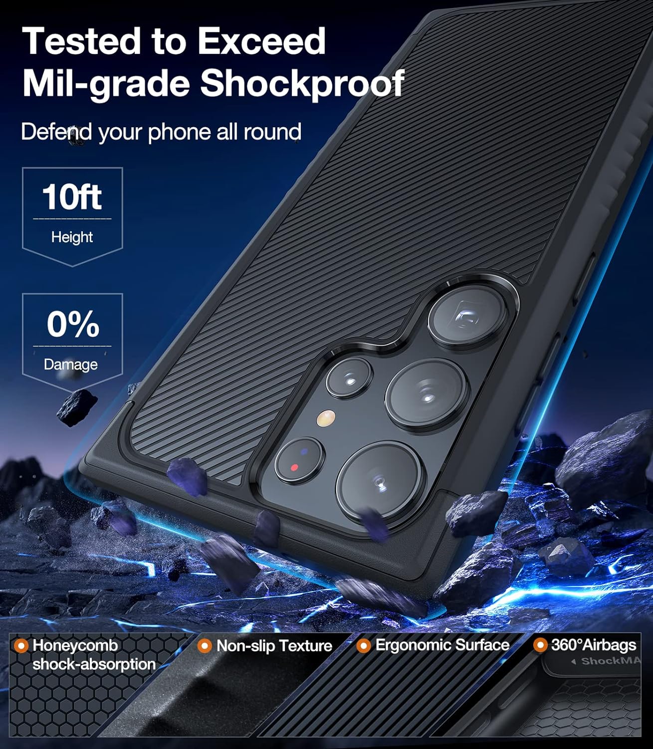 TORRAS Samsung Galaxy S23 Ultra Non-Slip Grip Case - Military Grade, Slim, Shockproof, Anti-Fingerprint, Matte Black