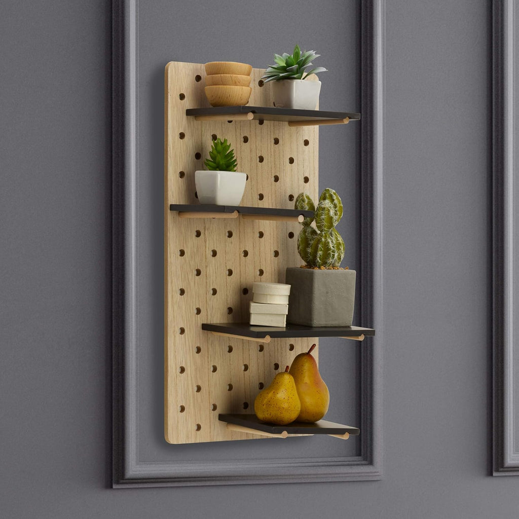 Decorative Pegboard Shelf Set Natural & Black MDF 10"x20"H