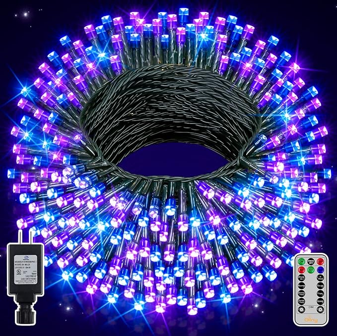 Lights 500Led 164FT, Remote Plug in Blue & Purple Christmas Tree Lights with Timer and 8 Modes