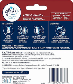 Glade PlugIns Refills Air Freshener, Scented and Essential Oils for Home and Bathroom, Apple Cinnamon, 1.34 Fl Oz, 2 Count