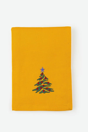 Christmas Cloth Napkins Yellow Dining Table Dinner Napkins| Washable Cotton Napkins Easter Basket Decor|Christmas Tree Embroidered 18x18 in Yellow Pk of 6 Cocktail Party Napkins