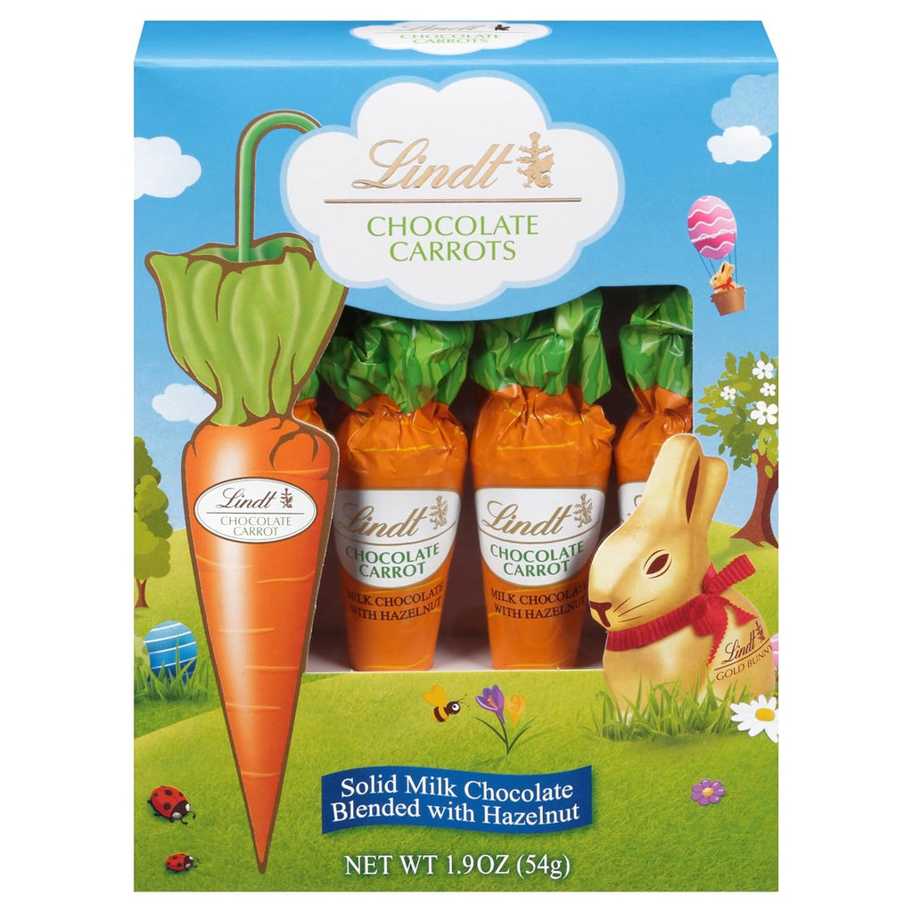 Lindt Chocolate Carrots, Solid Milk Chocolate Easter Candy Blended with Hazelnut, 1.9 Oz Box (Best By: 6/30/2025 to 8/31/2025)