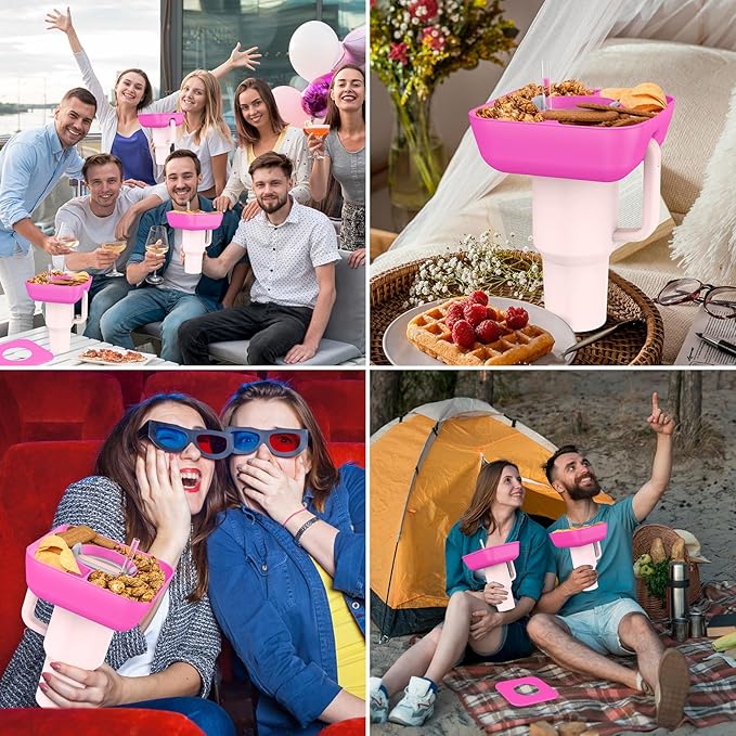 Stanley Tumbler Snack Bowl, Reusable Silicone Snack Ring，Stanley Cup Tray， Snack Tray For Stanley  Accessories (Pink)