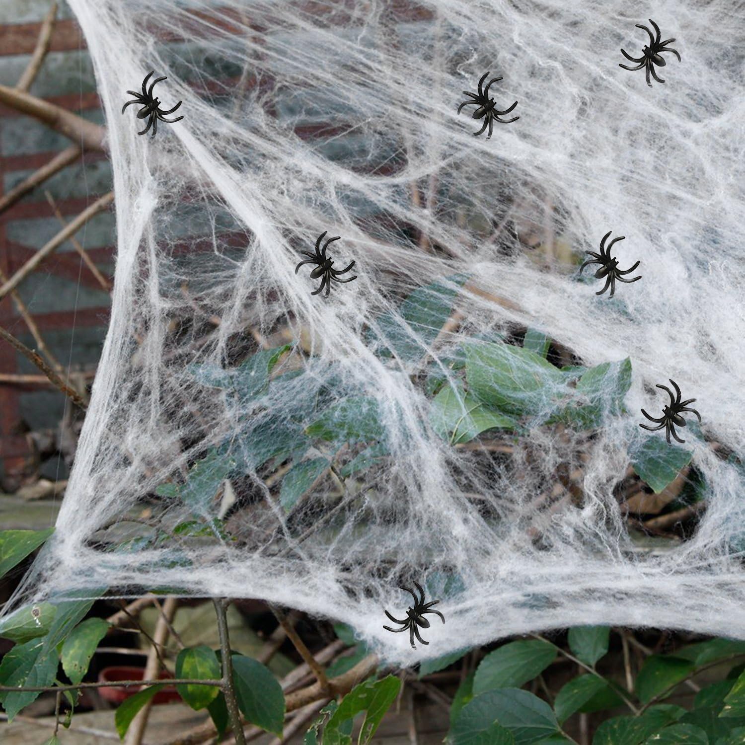 Halloween Stretch Spider Webs Indoor & Outdoor Spooky Spider Webbing with 50 Fake Spiders for Halloween Decorations