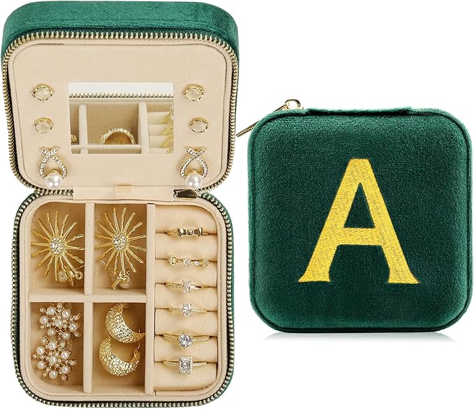 Jenria Mothers Day Gifts for Mon, Travel Jewelry Case for Women, Jewelry Organizer, Jewelry Box, Unique Gifts, Personalized Gifts for Her, Birthday Gifts for Mom, Teen Girl, Girlfriend, Green, A