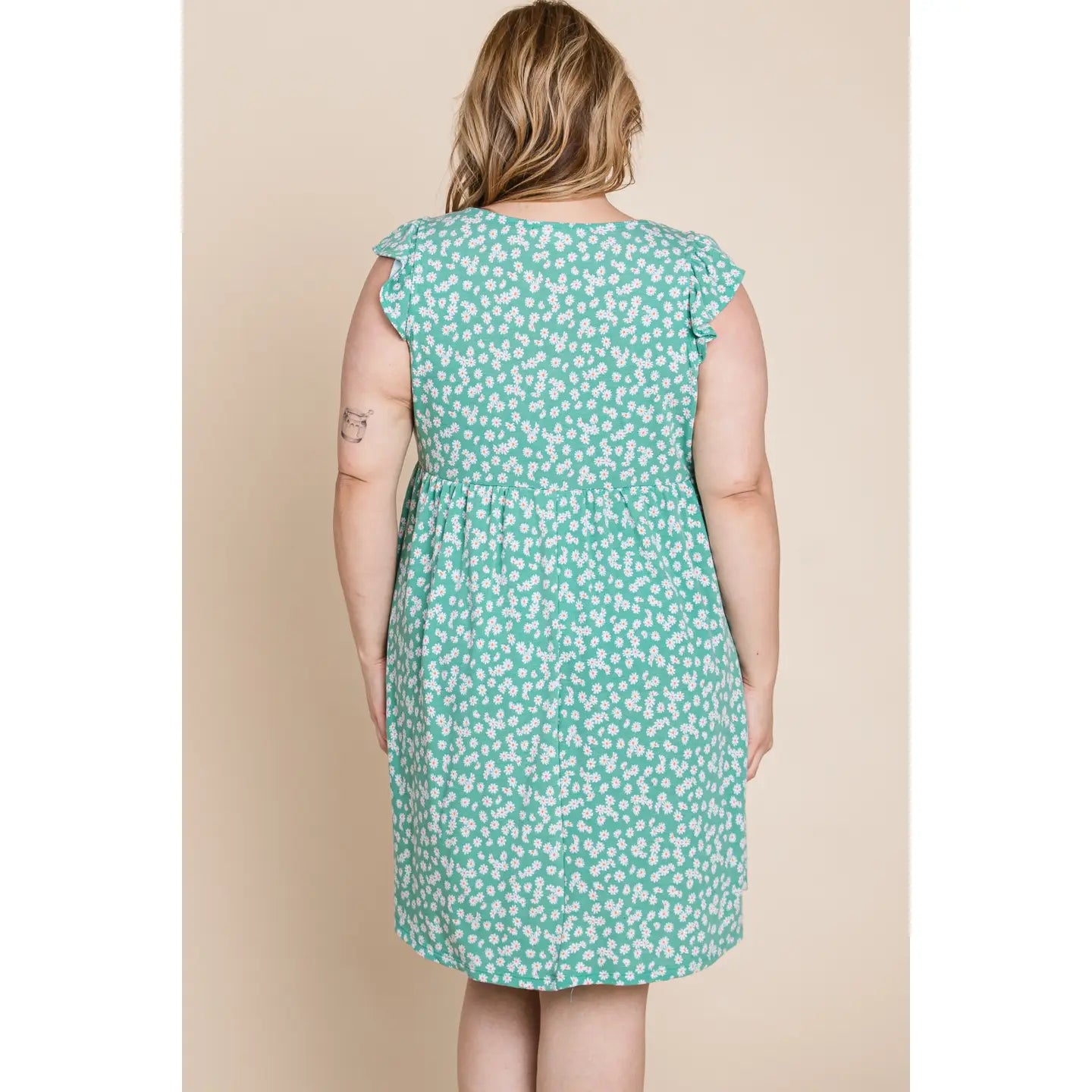 Plus Size Mini Floral Swing Dress-Green