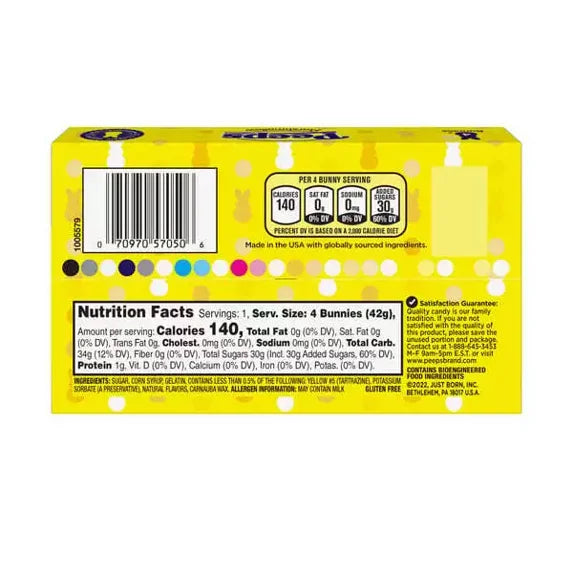 PEEPS Yellow Marshmallow Bunnies, Pack of 4 (Best By 01/2026, 06/2025)