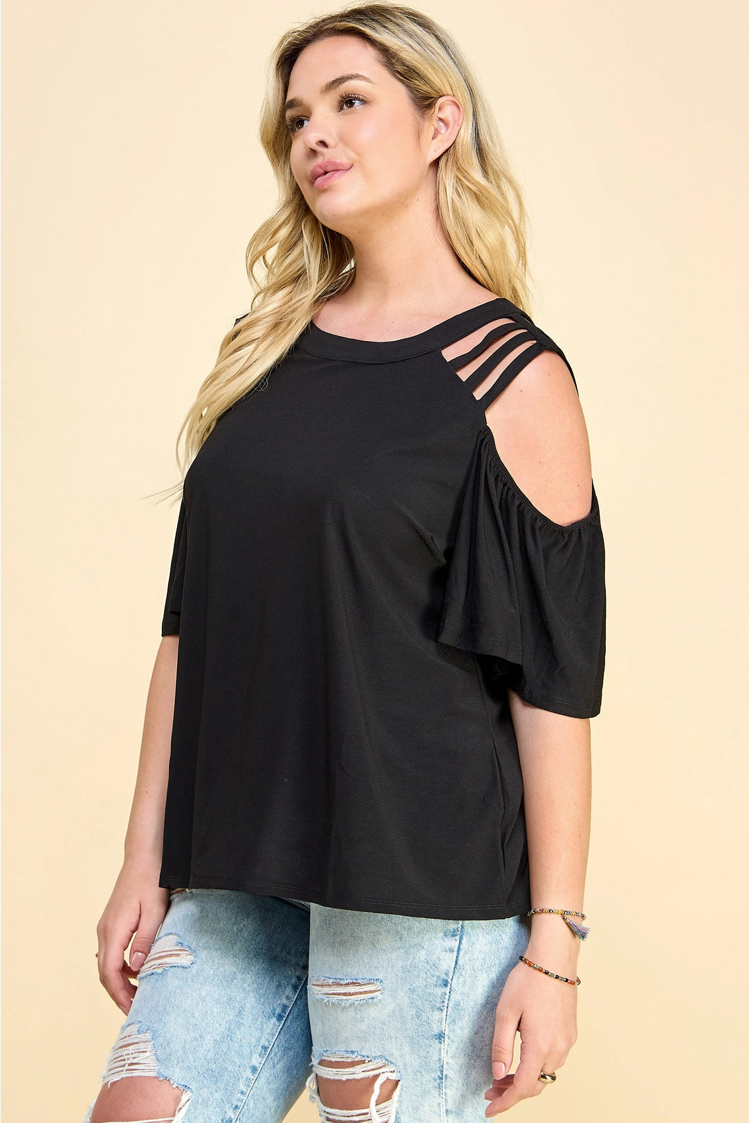 Plus Size Cage Cold Shoulder Top-Black – Hooked on Pickin'