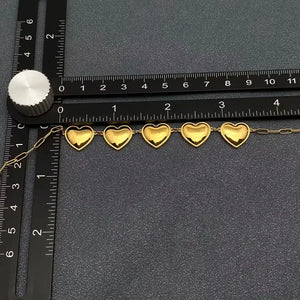 5 Glossy Heart Linked 18K Gold Plated Stainless Steel Necklace)