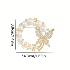 Elegant Faux Pearl Butterfly Wreath Brooch Pin