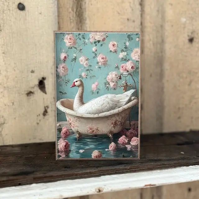 Vintage Goose Bathroom Block Tabletop Sign