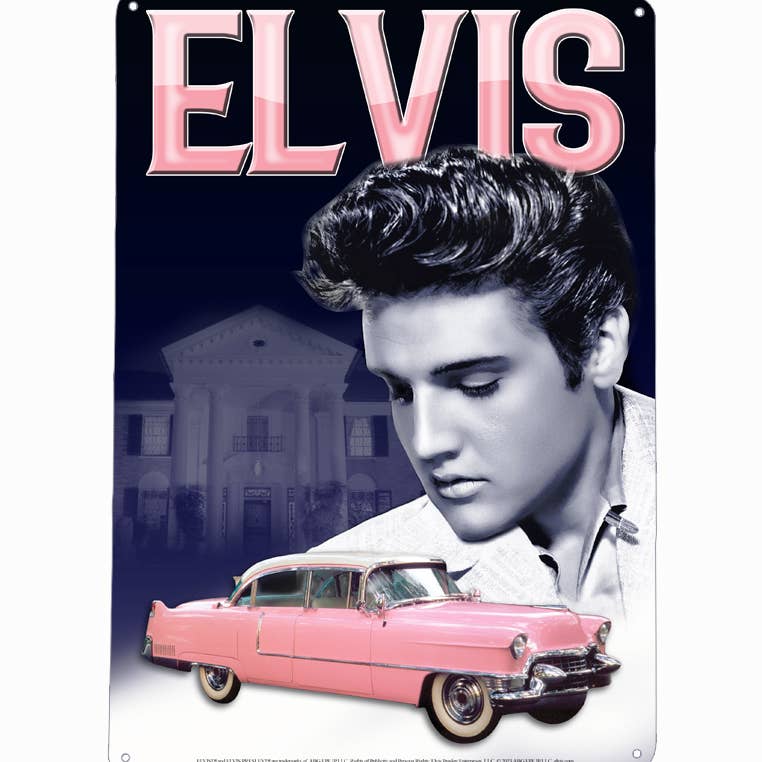 Metal King of Rock and Roll Sign with Pink Caddy
